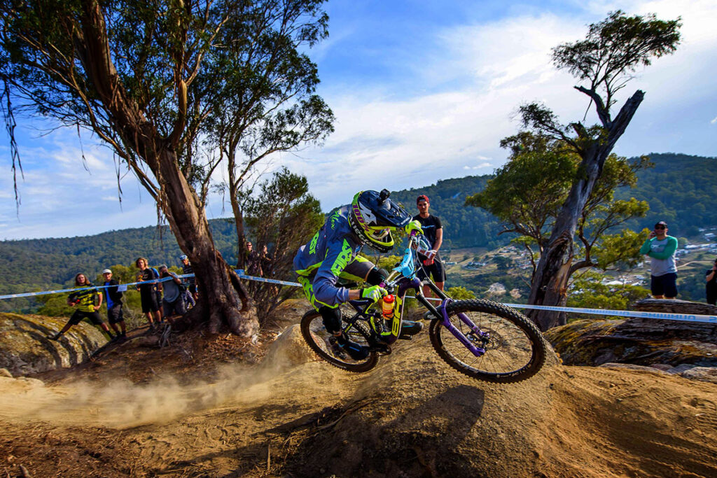 Alexandre Cure flies down Trouty at the 2017 Enduro World Series round at Derby. April 7-8-9 2017. Picture: Scott Gelston. The Examiner SPORT